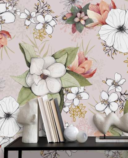 Papier peint Pink Floral Burst par Kelly Kratzing