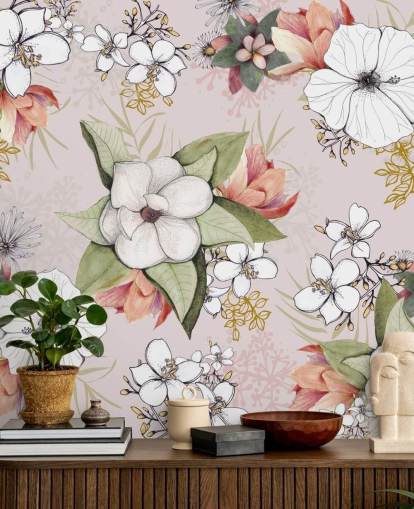 Pink Floral Burst Wallpaper af Kelly Kratzing Pink Floral Burst Wallpaper af Kelly Kratzing