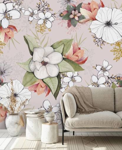 Pink Floral Burst Behang van Kelly Kratzing