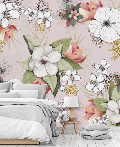 Pink Floral Burst Wallpaper by Kelly Kratzing