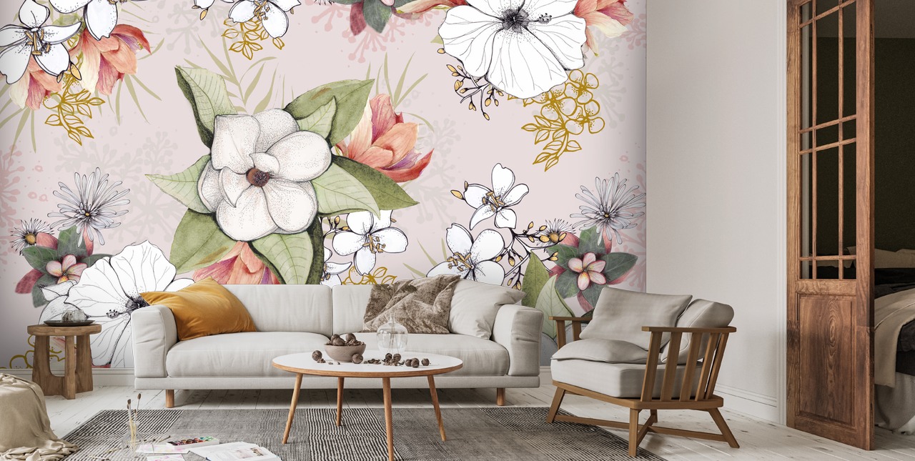 Pink Floral Burst Wallpaper by Kelly Kratzing | Wallsauce UK