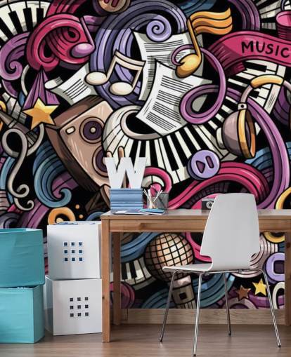 Instrument illustratie muurschildering