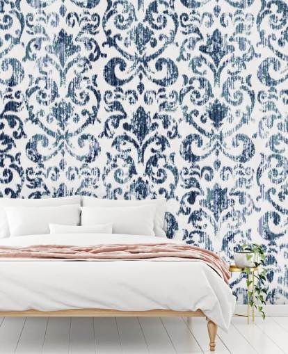 Blue Printed Vintage Wallpaper