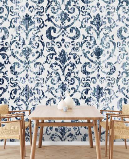 Blue Printed Vintage Wallpaper