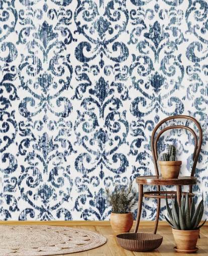 Papel pintado vintage estampado azul