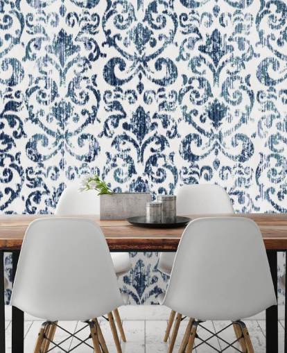 Papel pintado vintage estampado azul Papel pintado vintage estampado azul