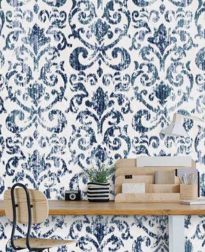Blue Printed Vintage Wallpaper