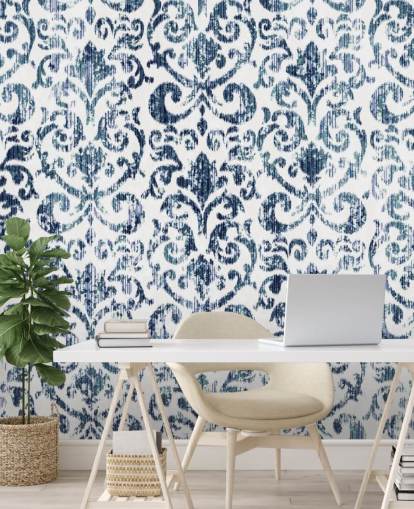 Papier Peint Vintage Imprimé Bleu