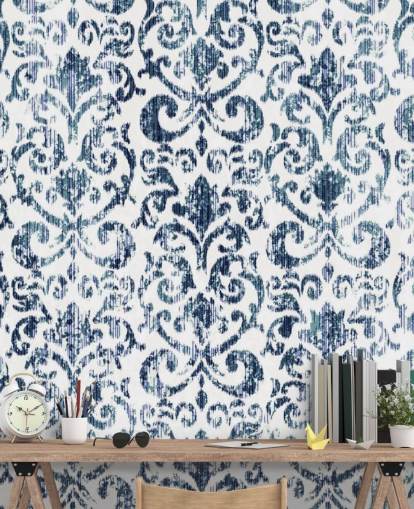 Papier Peint Vintage Imprimé Bleu