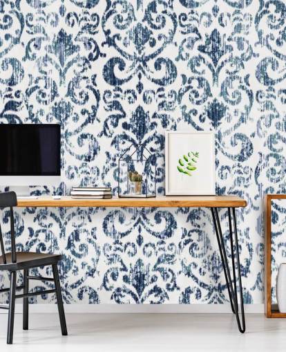 Blauw bedrukt vintage behang Blauw bedrukt vintage behang