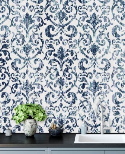 Papel pintado vintage estampado azul