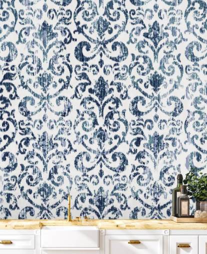 Papier Peint Vintage Imprimé Bleu