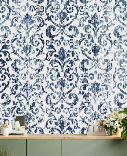 Papel de parede vintage impresso azul