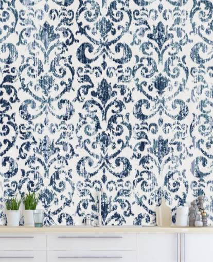 Papel de parede vintage impresso azul Papel de parede vintage impresso azul