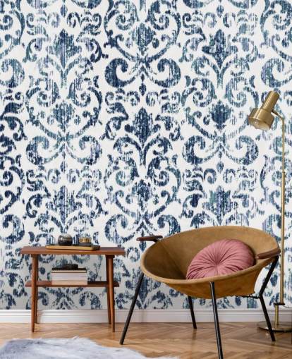 Blue Printed Vintage Wallpaper