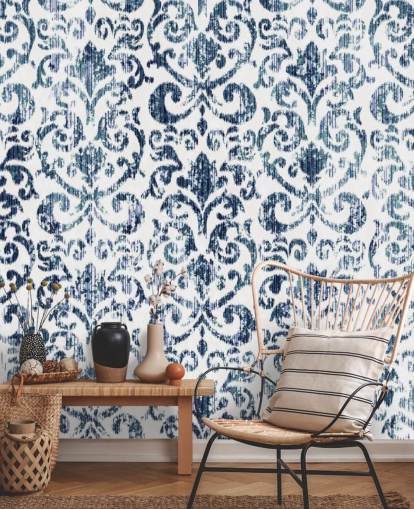 Blue Printed Vintage Wallpaper Blue Printed Vintage Wallpaper