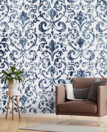 Papier Peint Vintage Imprimé Bleu