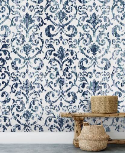 Papel pintado vintage estampado azul