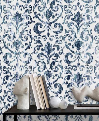 Blue Printed Vintage Wallpaper