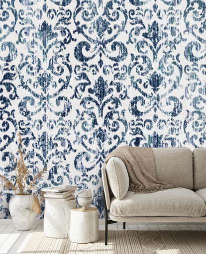Blue Printed Vintage Wallpaper