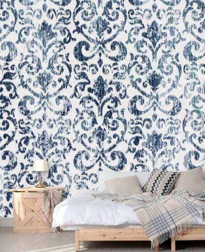 Papel de parede vintage impresso azul