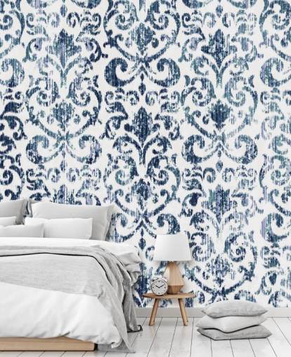 Blue Printed Vintage Wallpaper