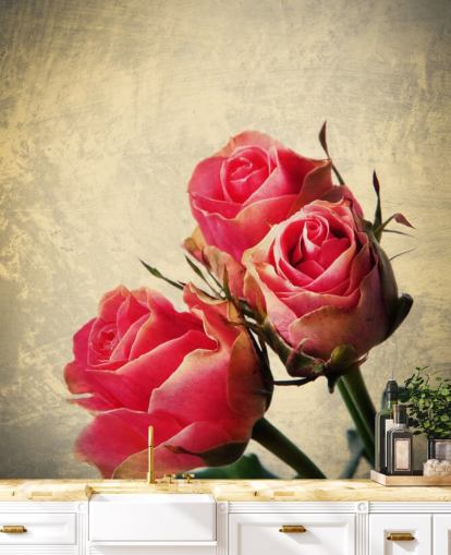 Three Vintage Pink Roses Wallpaper