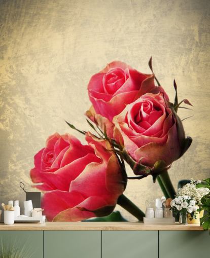 Three Vintage Pink Roses Wallpaper
