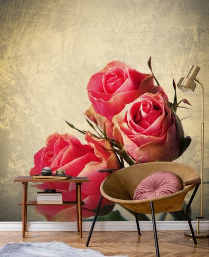 Papel pintado Tres rosas rosadas vintage