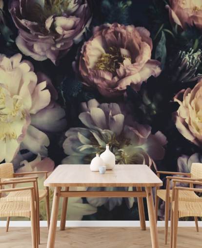 lilla tilpasselig blomstervægmaleri kaldet Purple Roses til soveværelser, stuer og spisestuer