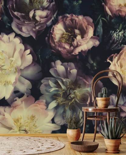 lilla tilpassbart blomsterveggmaleri kalt Purple Roses for soverom, stuer og spiserom