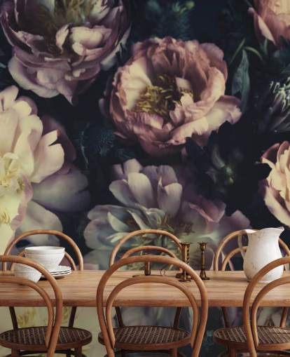 fresque murale florale personnalisable violette appelée Purple Roses pour les chambres, les salons et les salles à manger