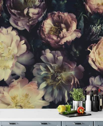 paarse aanpasbare bloemenmuurschildering genaamd Purple Roses voor slaapkamers, woonkamers en eetkamers