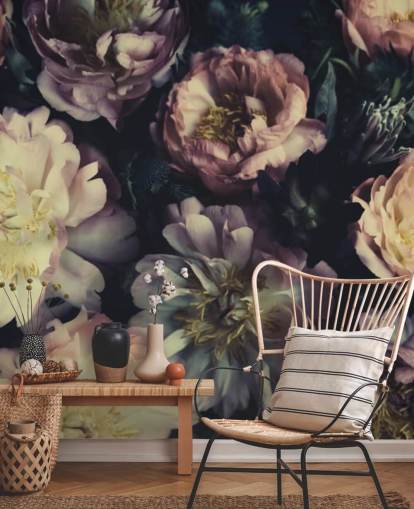 lilla tilpassbart blomsterveggmaleri kalt Purple Roses for soverom, stuer og spiserom