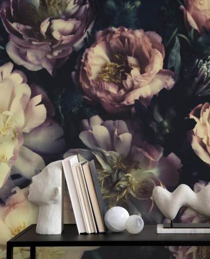 murale floreale viola personalizzabile chiamato Purple Roses per camere da letto, salotti e sale da pranzo