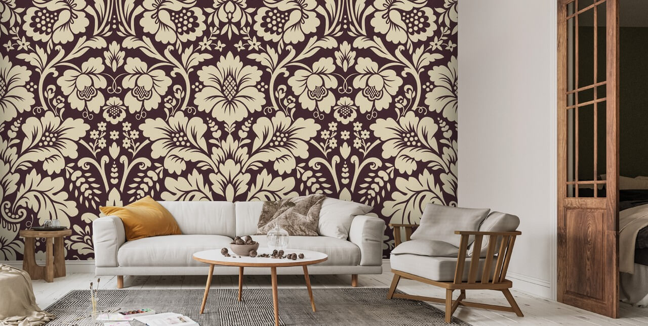 Neutral Damask Wallpaper Mural Wallsauce US