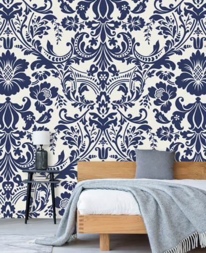 Decorazione murale con motivo damascato blu