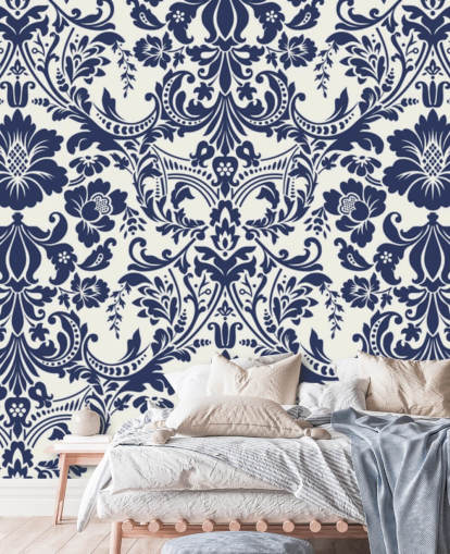 Mural estampado damasco azul