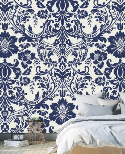 Mural estampado damasco azul Mural estampado damasco azul
