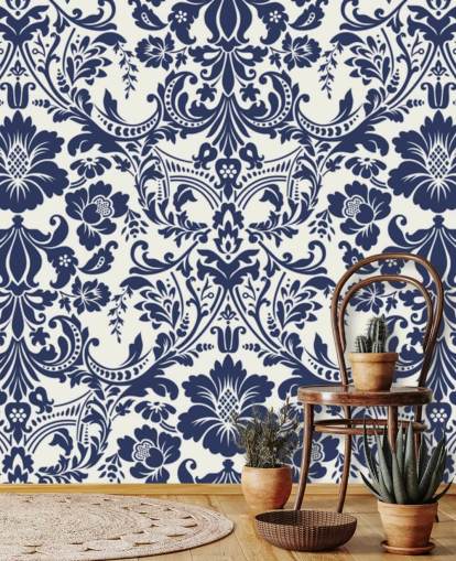 Decorazione murale con motivo damascato blu Decorazione murale con motivo damascato blu