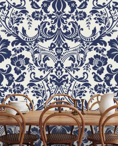 Blue Damask Pattern Mural
