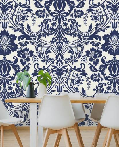 Blue Damask Pattern Mural