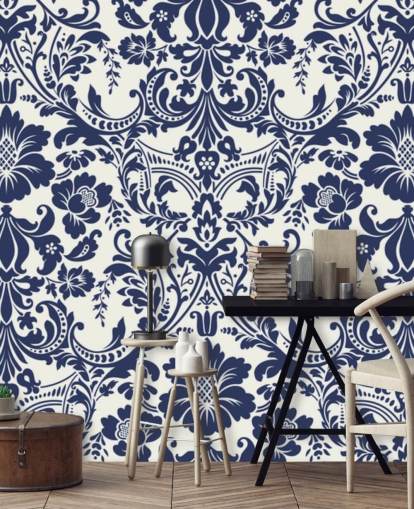 Mural estampado damasco azul Mural estampado damasco azul