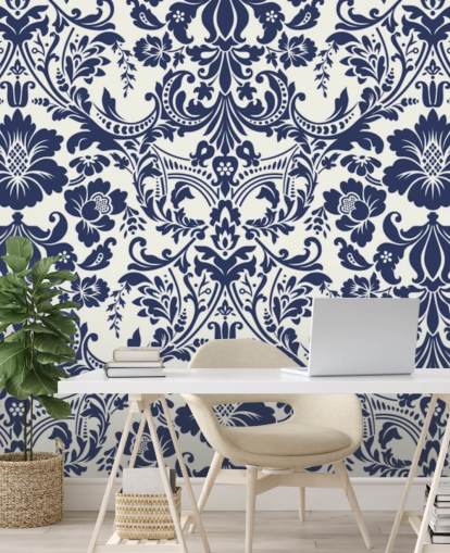 Blue Damask Pattern Mural