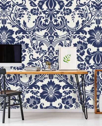 Mural estampado damasco azul