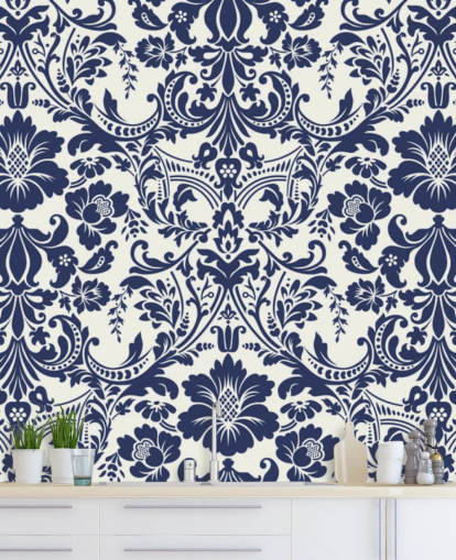 Mural estampado damasco azul