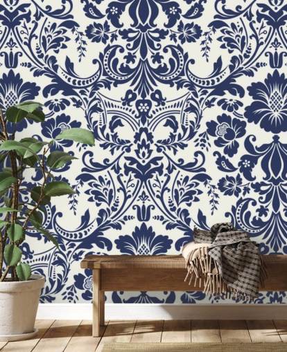 Blå Damask Mural