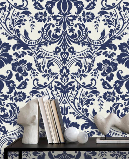 Mural estampado damasco azul