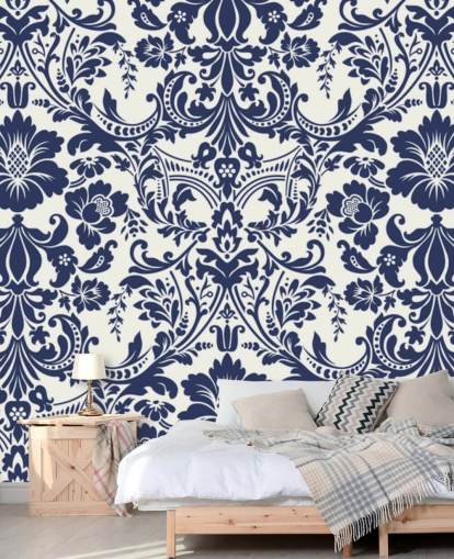 Blue Damask Pattern Mural