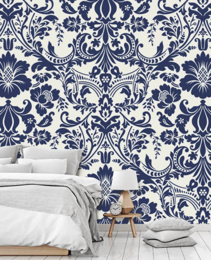 Mural estampado damasco azul Mural estampado damasco azul